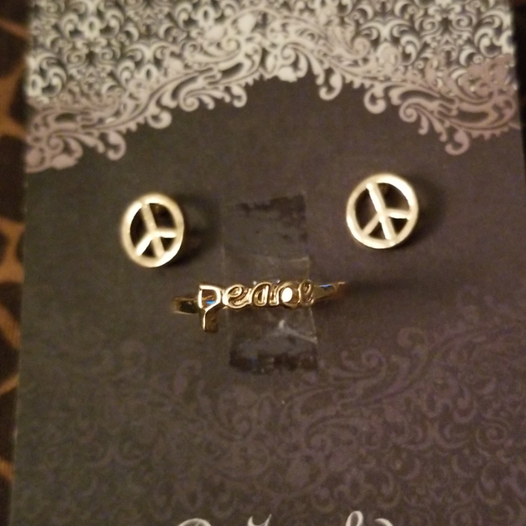 Peace Script Ring & Earring Set